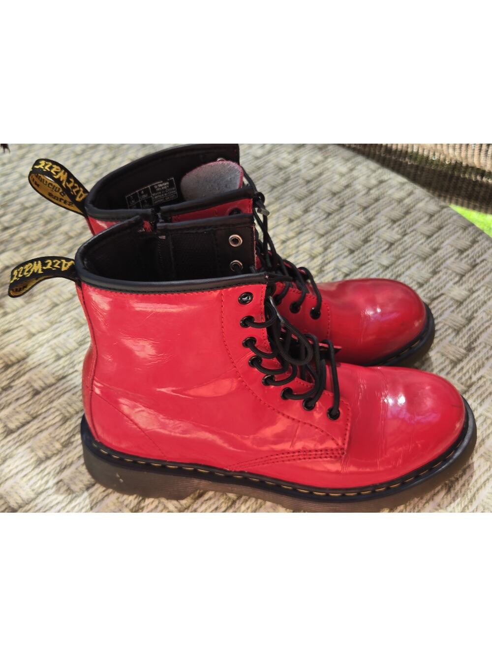 Dr Martens DeLaney Red Patent Leather Combat Boots Womens US 5 EU 36 Lace Up
